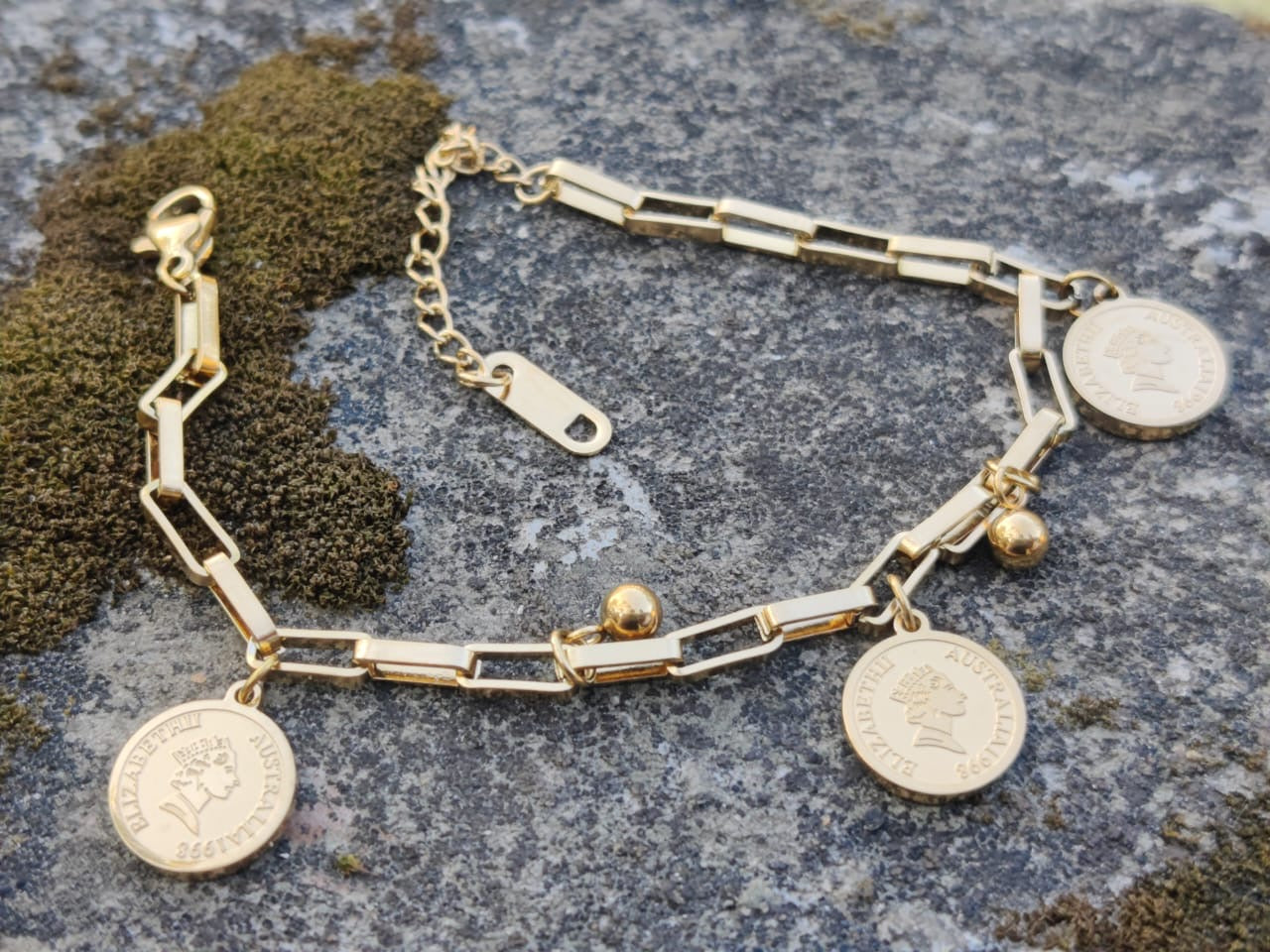 14 Carat Gold Original Victorian Coin Good Luck Chain Band