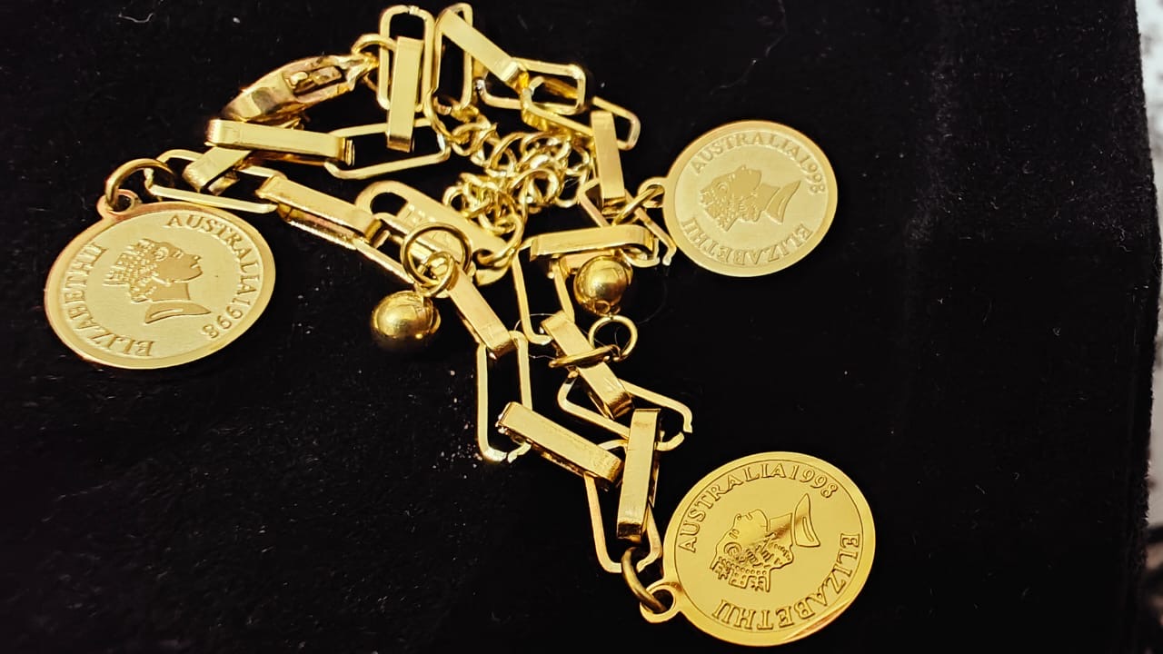14 Carat Gold Original Victorian Coin Good Luck Chain Band