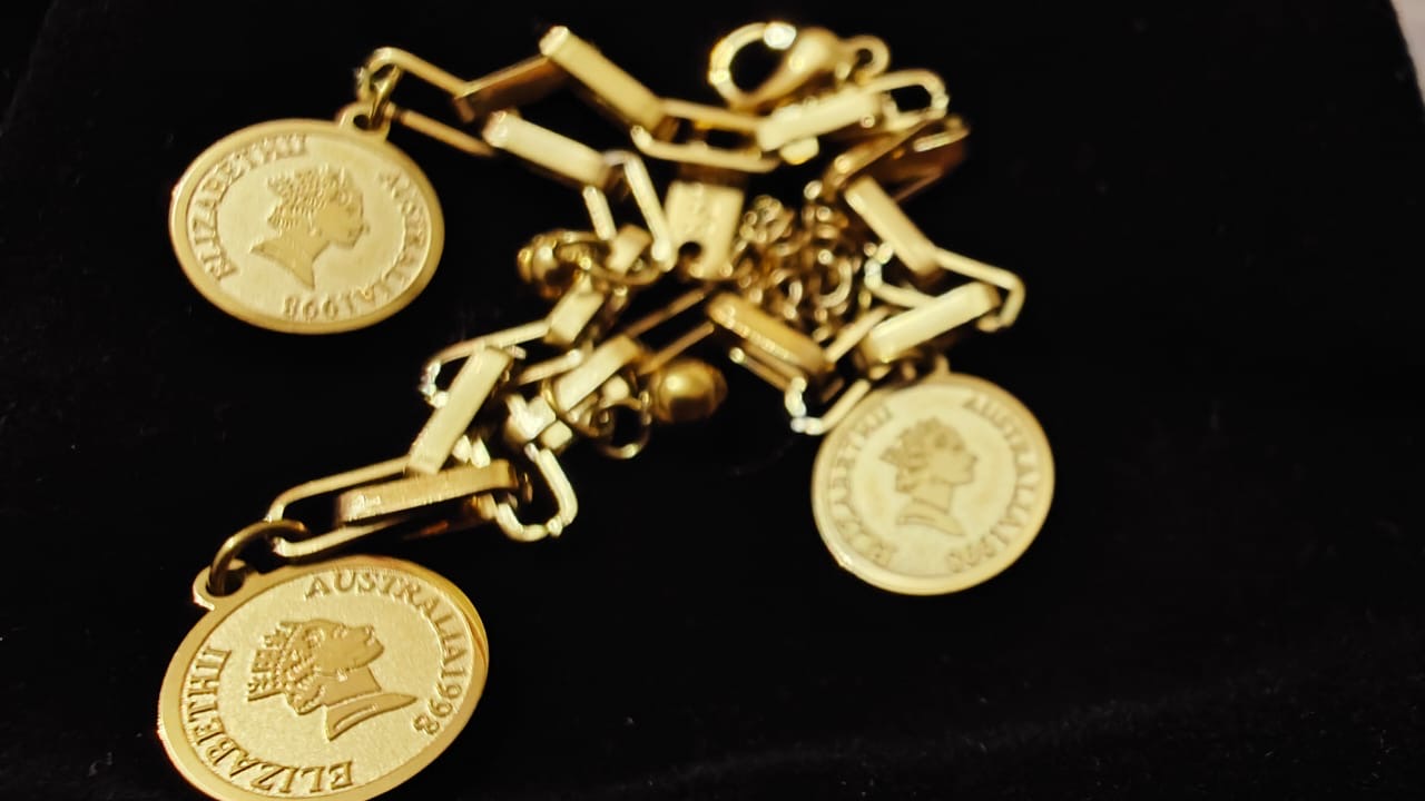 14 Carat Gold Original Victorian Coin Good Luck Chain Band