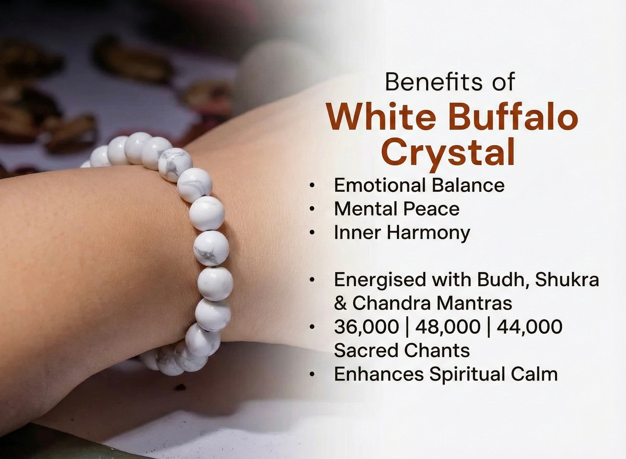 White Buffalo Crystal for Feminine Bracelet
