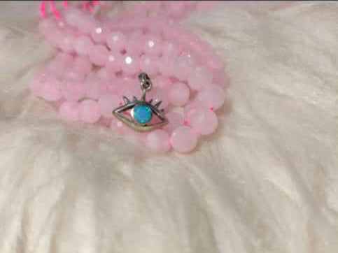 Evil Eye Pure Silver Locket with Rose Quartz Mala