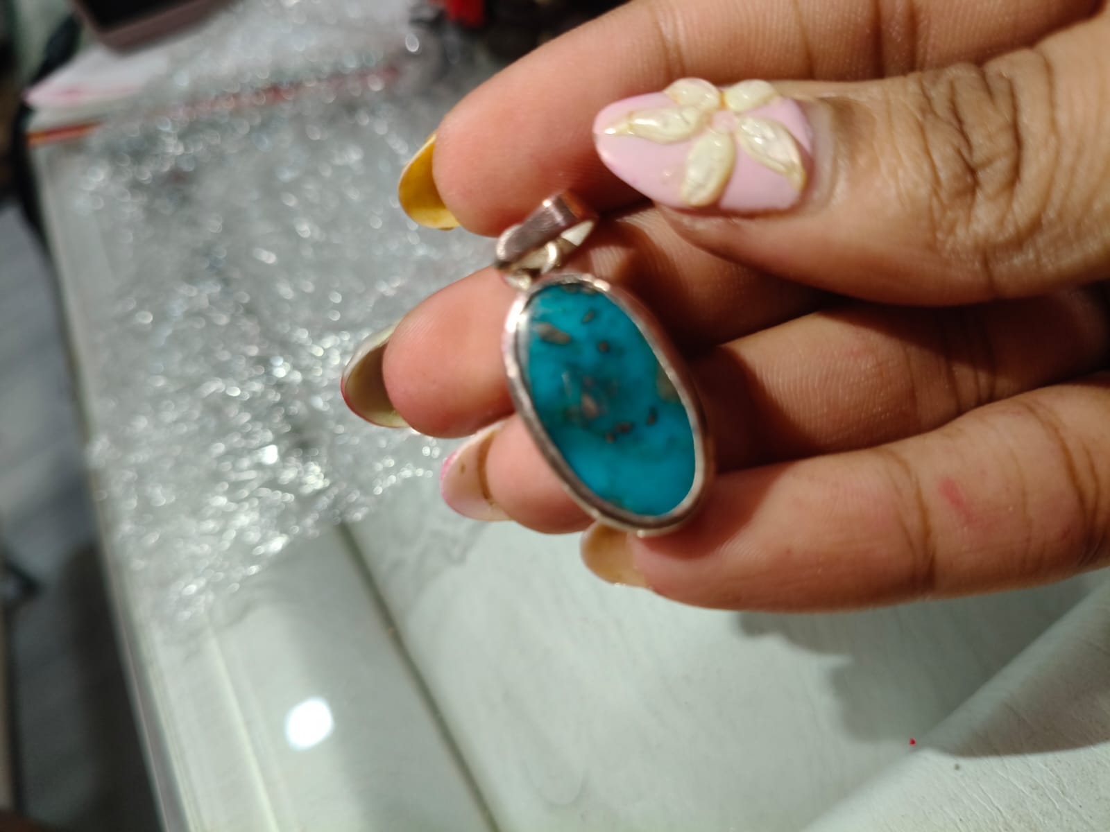 Blue Spider Web Turquoise Silver Locket – Magical Firoza Stone for Courage & Fortune