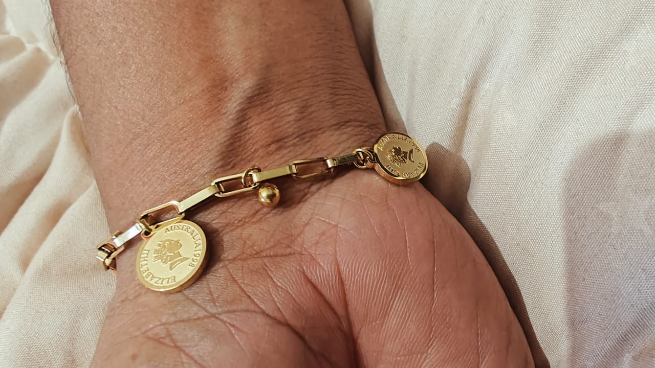 14 Carat Gold Original Victorian Coin Good Luck Chain Band